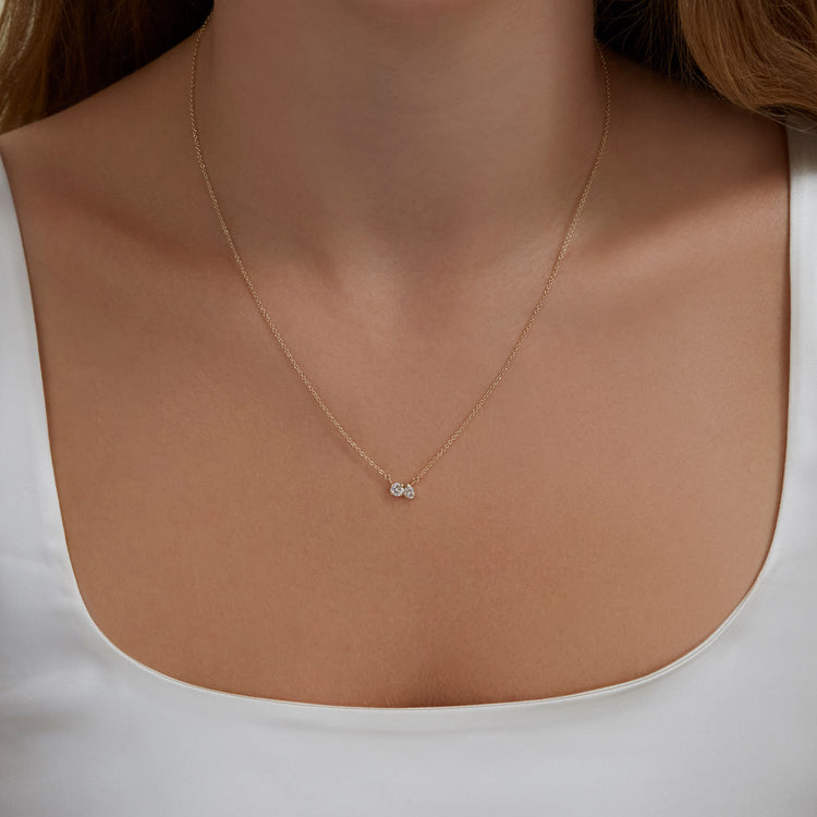 0.80 CT Round & Pear Moissanite Diamond Two Stone Pendant Necklace in Solid Gold 3