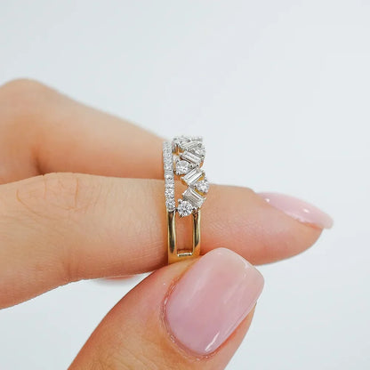 Stunning 0.50 CT Round & Baguette Moissanite Stones Tiara Wedding Band 5