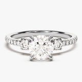 Stunning 1.0 CT Round Moissanite Engagement Ring with Three Stone & Pave Design 4
