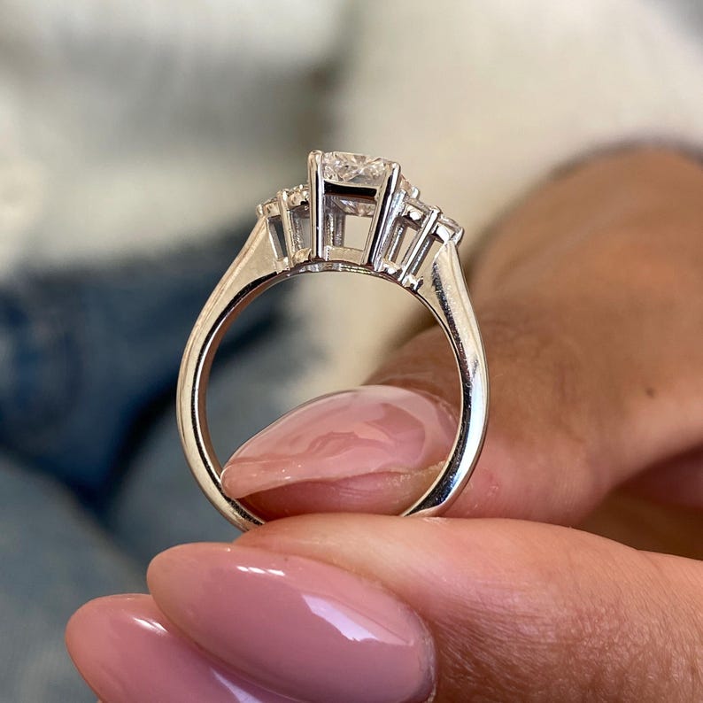 Classic 1.0 CT Radiant Moissanite Engagement Ring with Cluster Design 9