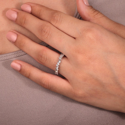 Stunning 0.50 TCW Round & Baguette Moissanite Stones Wedding Band 1