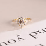 Stunning 1.0 - 2.0 CT Emerald Moissanite Engagement Ring With Cluster Design 1
