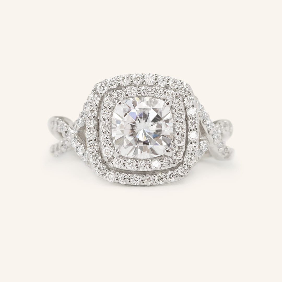 Stunning 1.0 CT Round Moissanite Engagement Ring with Double Halo Design 2