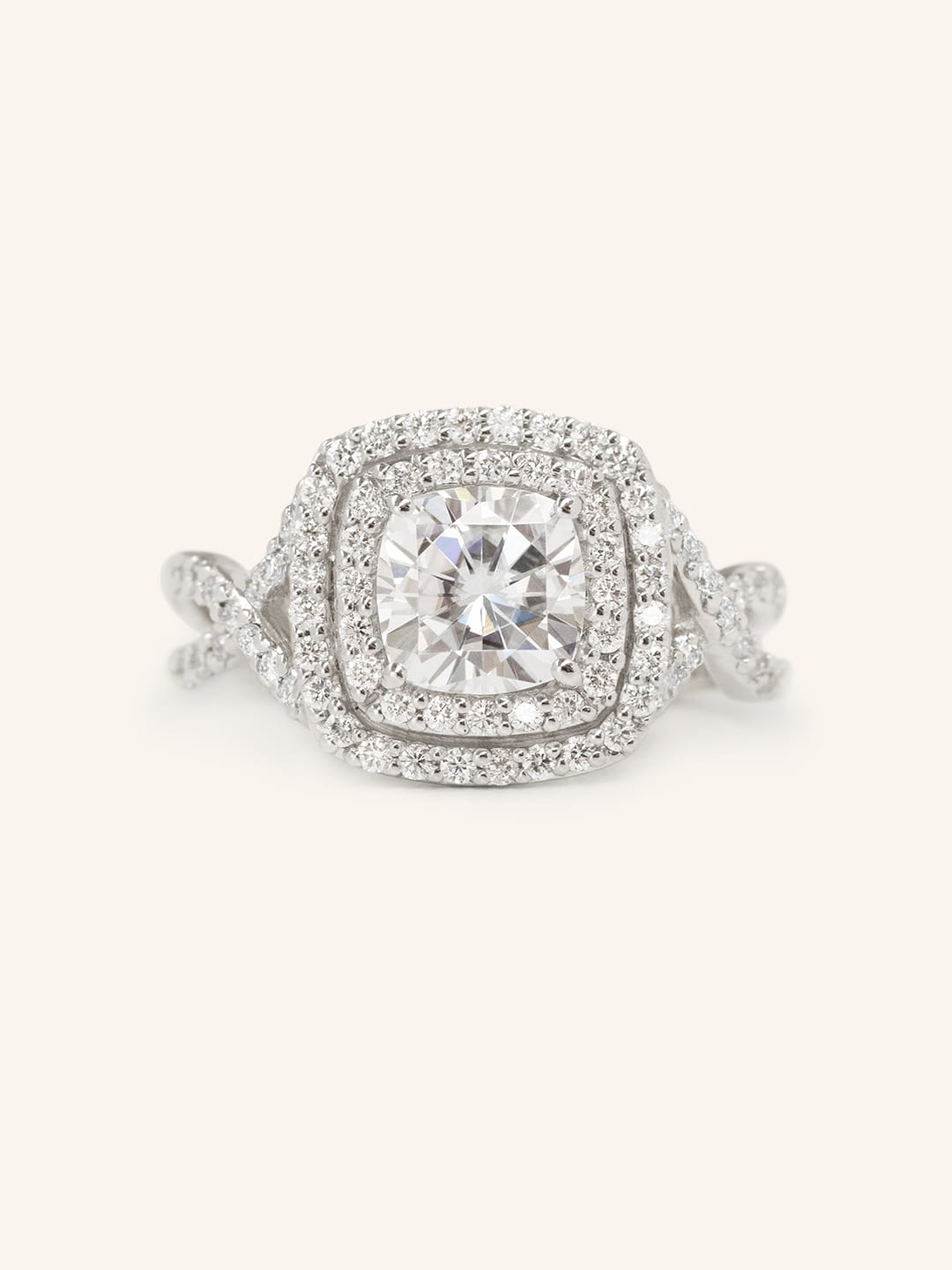 Stunning 1.0 CT Round Moissanite Engagement Ring with Double Halo Design 2