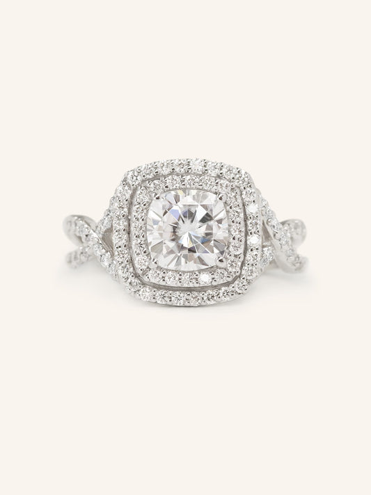 Stunning 1.0 CT Round Moissanite Engagement Ring with Double Halo Design 2