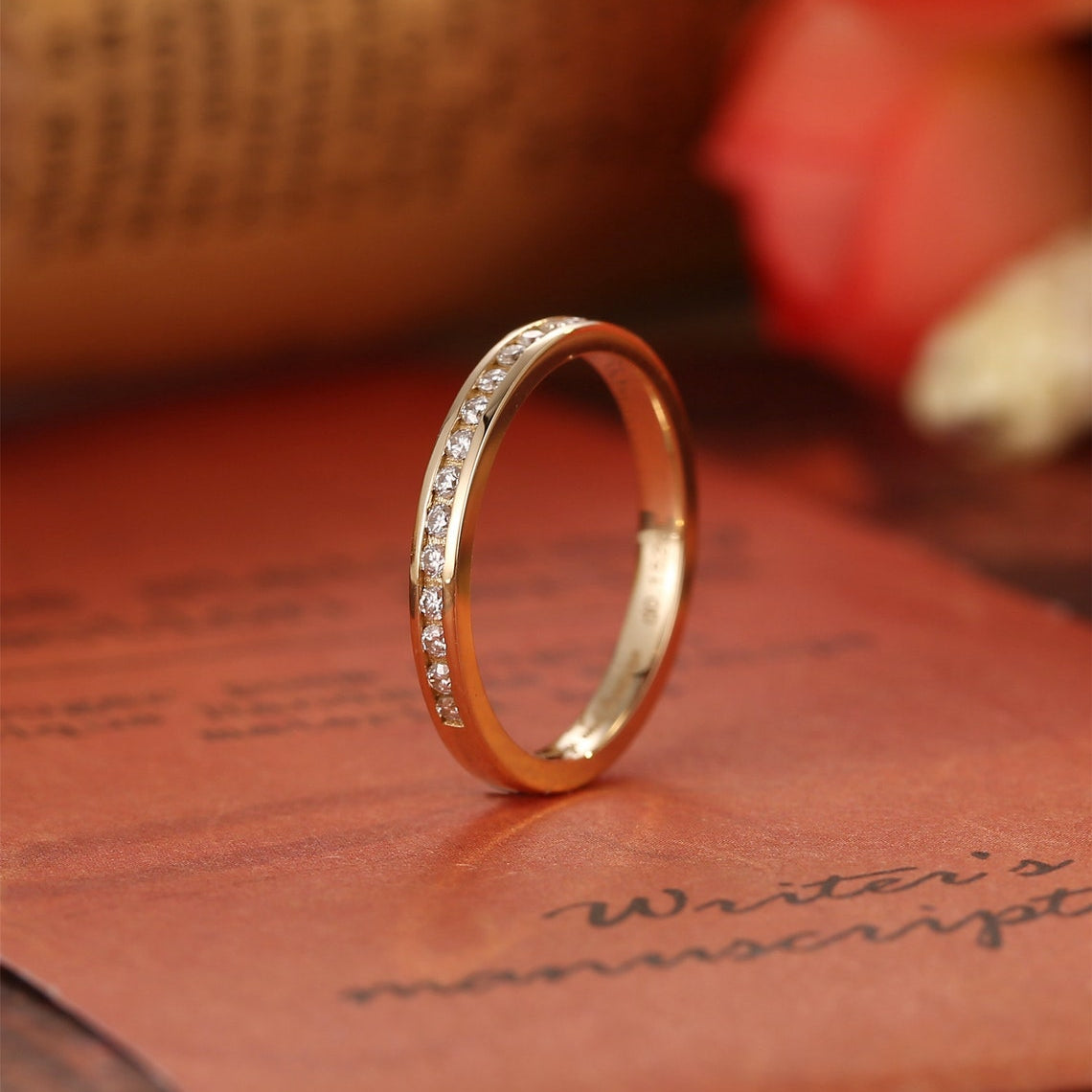 0.2 TCW Round Cut Moissanite Bridal Wedding Band With Pave Accents 2