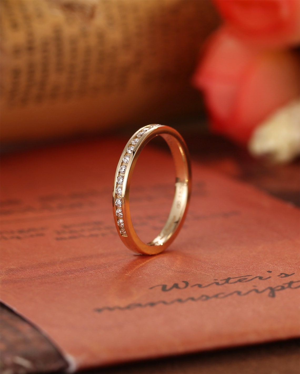 0.2 TCW Round Cut Moissanite Bridal Wedding Band With Pave Accents 2