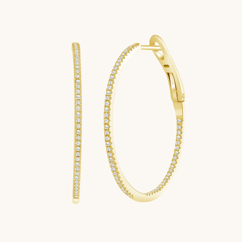 1.0 TCW Round Cut Moissanite Skinny Hoop Earrings in Gold 1