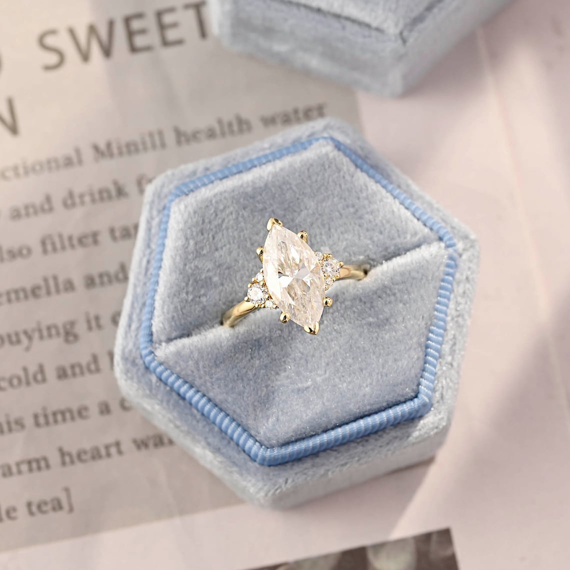 Stunning 3.0 CT Marquise Moissanite Engagement Ring with Cluster Design 3