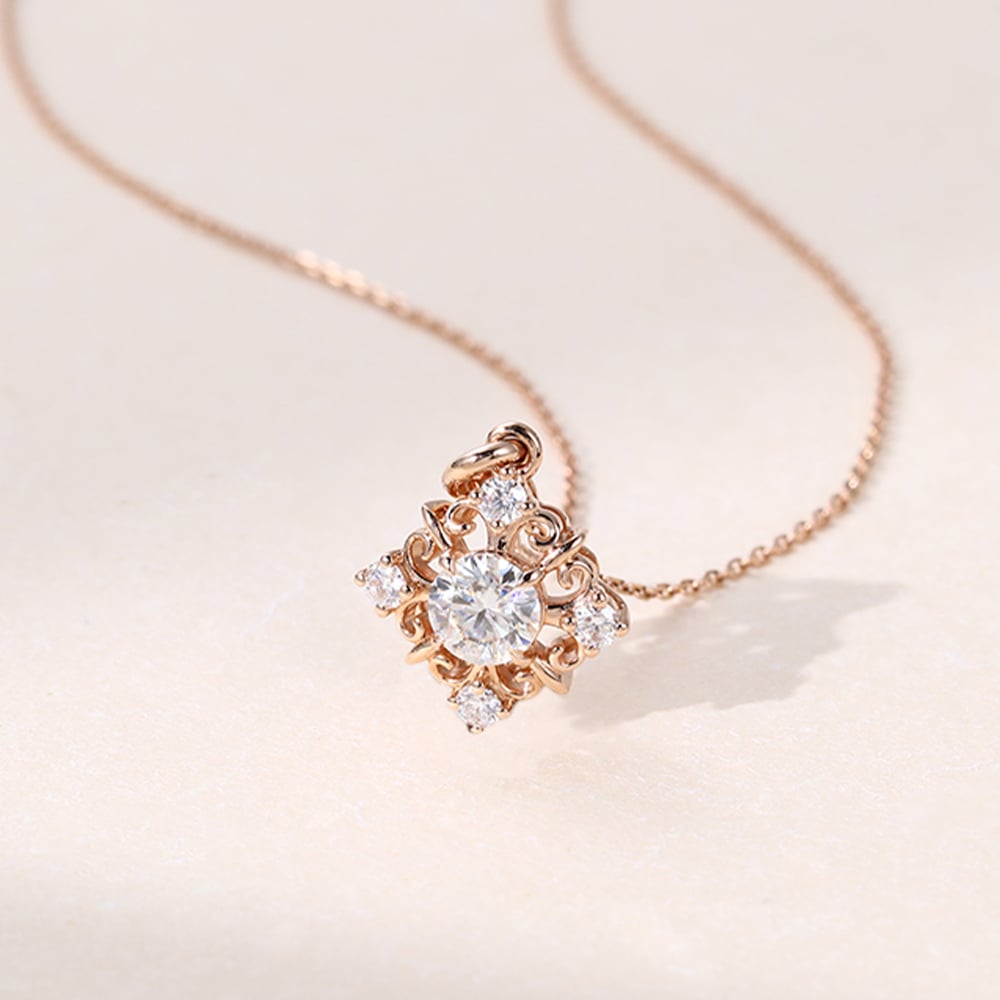 2.20 TCW Round Moissanite Diamond Snowflake Pendant Necklace in Solid Gold 2