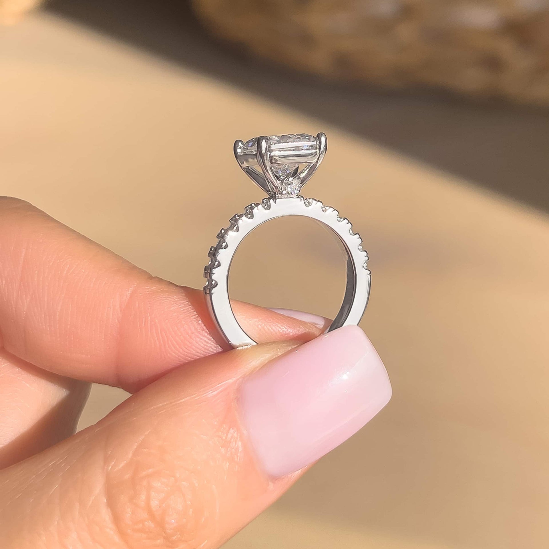 Stunning 3.0 CT Radiant Moissanite Engagement Ring in  Pave Design 7
