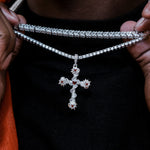 3 CT Round, Heart & Princess Moissanite Cross Style Silver Pendant for Him 4
