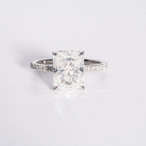 Stunning 4.0 CT Radiant Cut Moissanite Engagement Ring with Hidden Halo & Pave Design