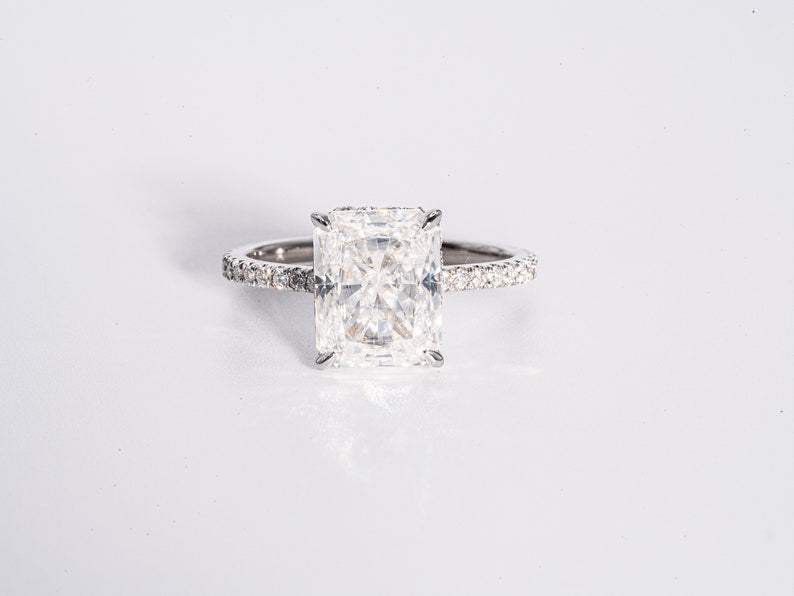 Stunning 5.0 CT Radiant Shape Moissanite Engagement Ring with Hidden Halo & Pave Design 1
