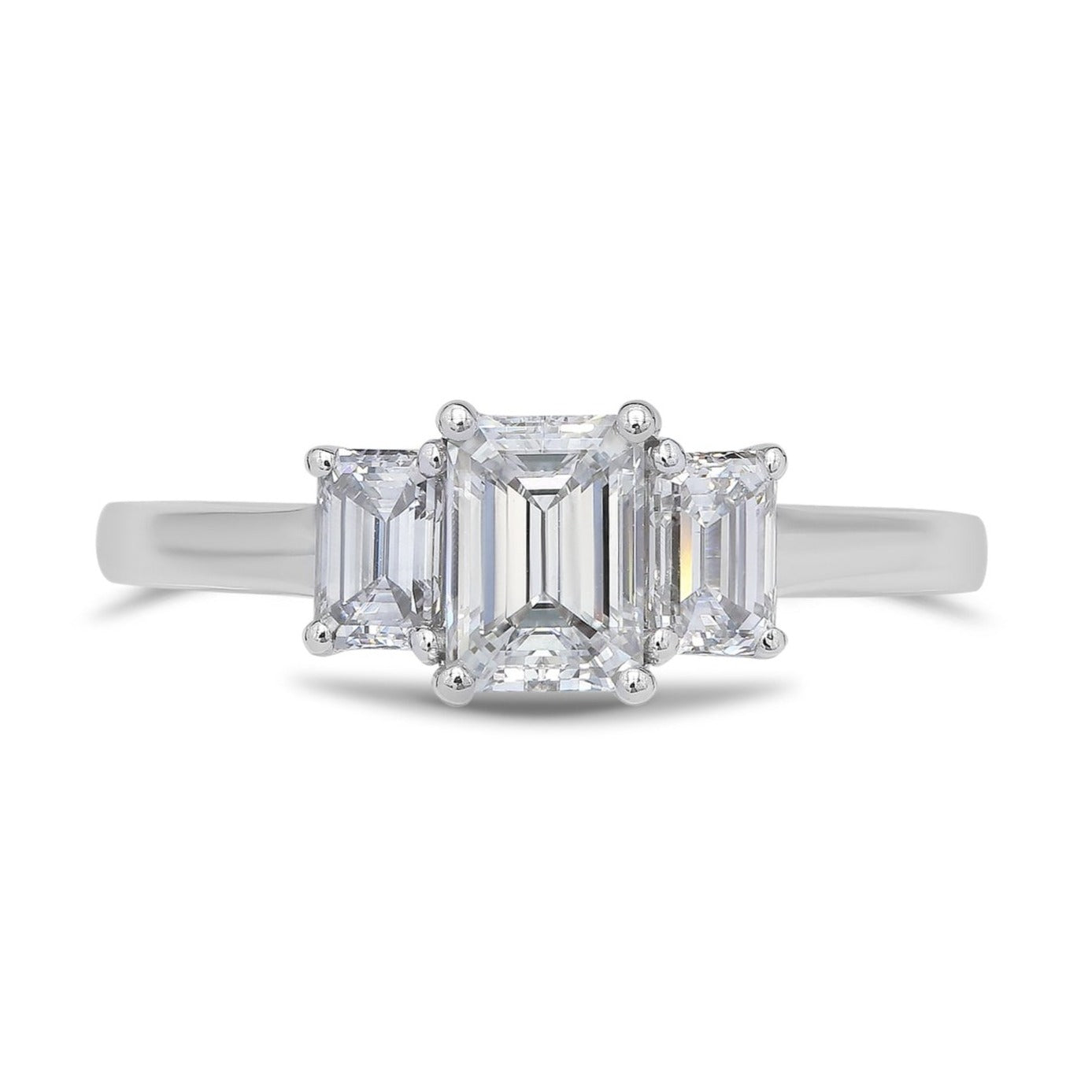 Stunning 0.7 CT Emerald Moissanite Stones Three Stones Engagement Ring 1