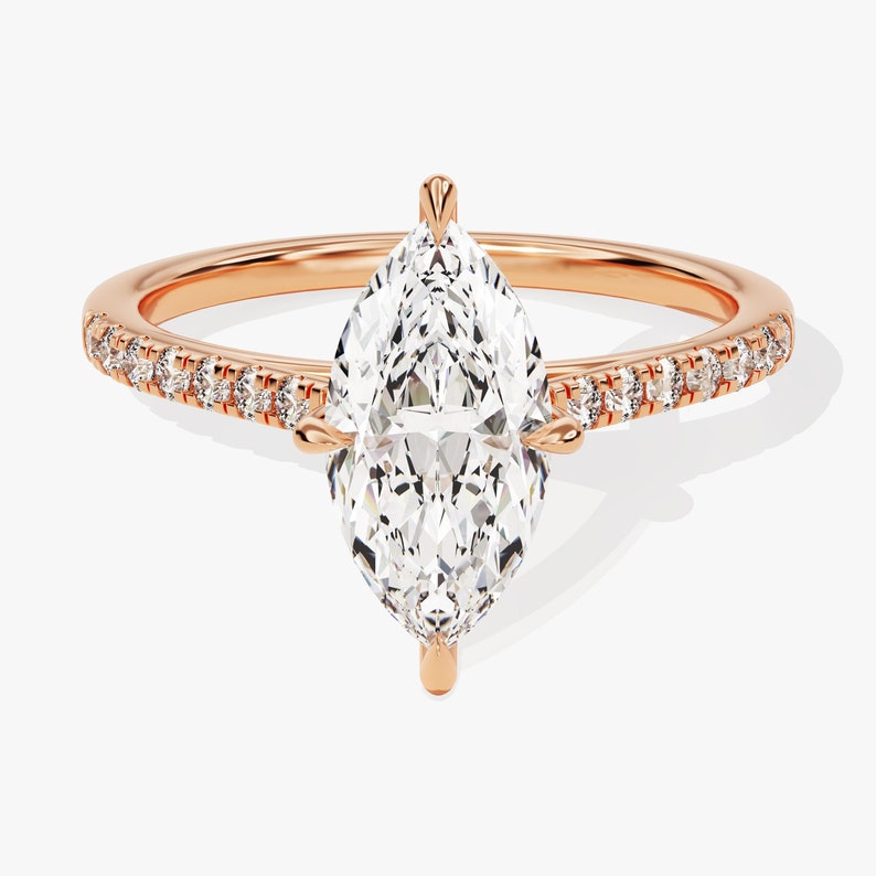 Stunning 1.0-2.0 CT Marquise Moissanite Engagement Ring with Pave Design 5