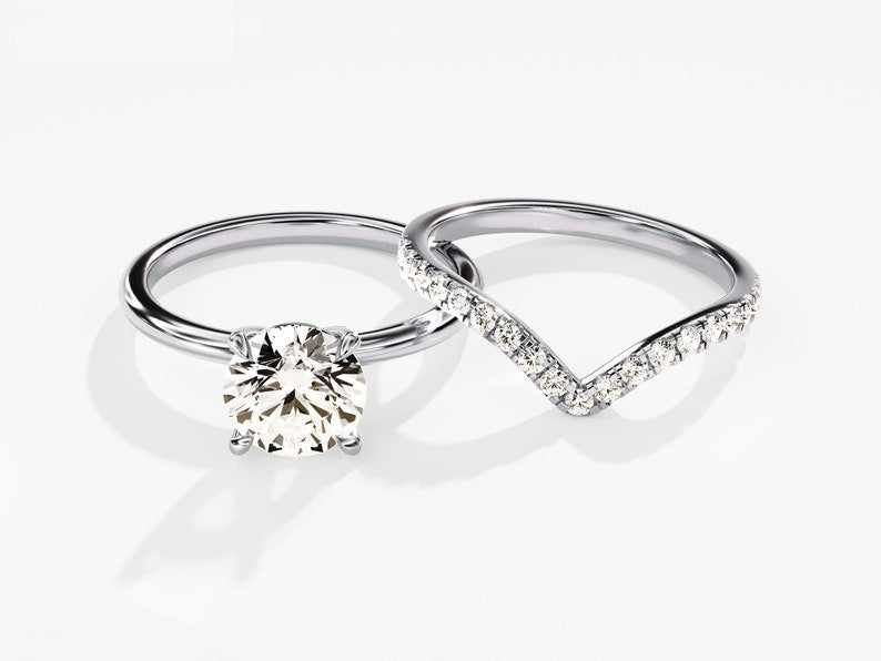 1.50 CT Round Cut Moissanite Bridal Ring Set with Round Wedding Bands 3