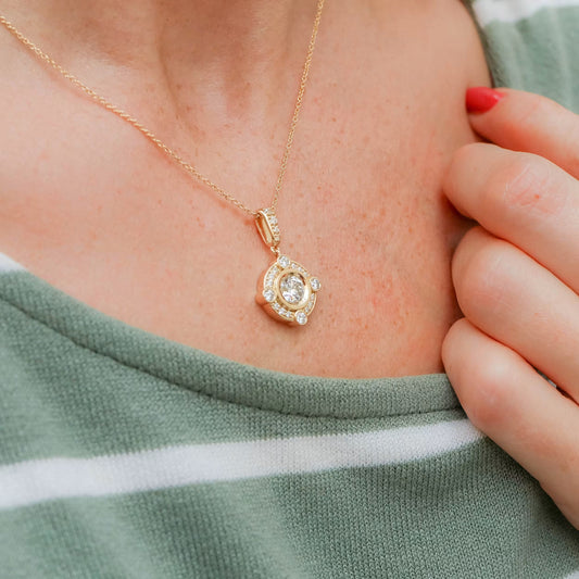 0.40 TCW Round Moissanite Diamond Halo Pendant Necklace in Solid Gold 1