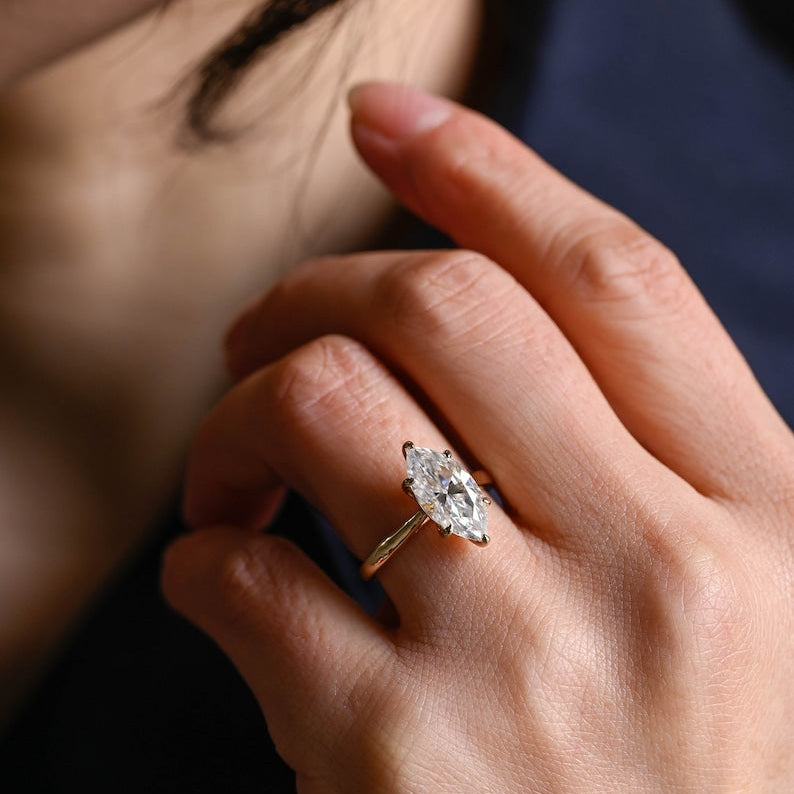Stunning 1.0 - 2.0 CT Marquise Moissanite Engagement Ring with Solitaire Design 2