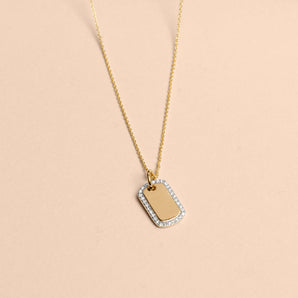 0.10 CT Round Moissanite Diamond Dog Tag Pendant Necklace in Solid Gold