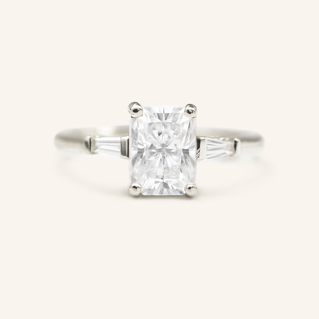 Stunning 2.43 CT Radiant Moissanite Engagement Ring with Three Stone Design 2
