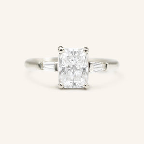 Stunning 2.43 CT Radiant Moissanite Engagement Ring with Three Stone Design