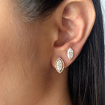 0.75 TCW Marquise & Round Cut Moissanite Halo Earrings in Gold 2