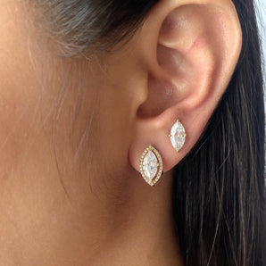 0.75 TCW Marquise & Round Cut Moissanite Halo Earrings in Gold