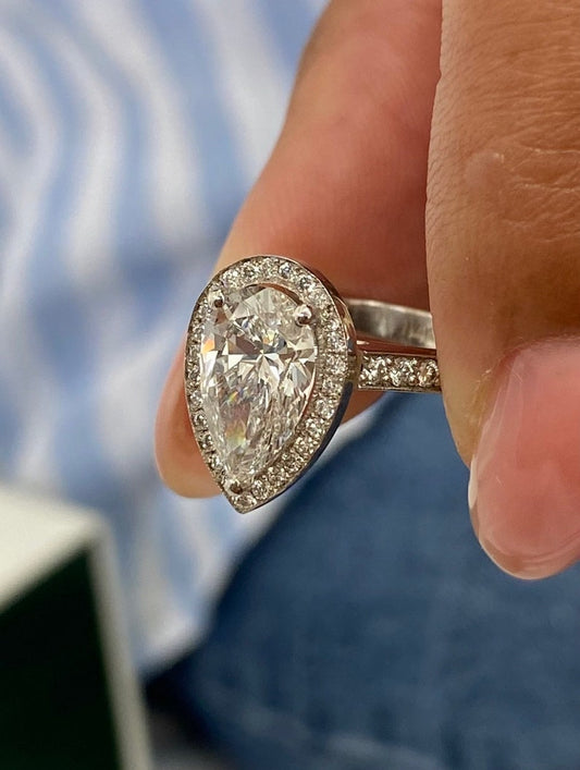 Stunning 1.75 CT Pear Moissanite Engagement Ring with Halo & Pave Design 2