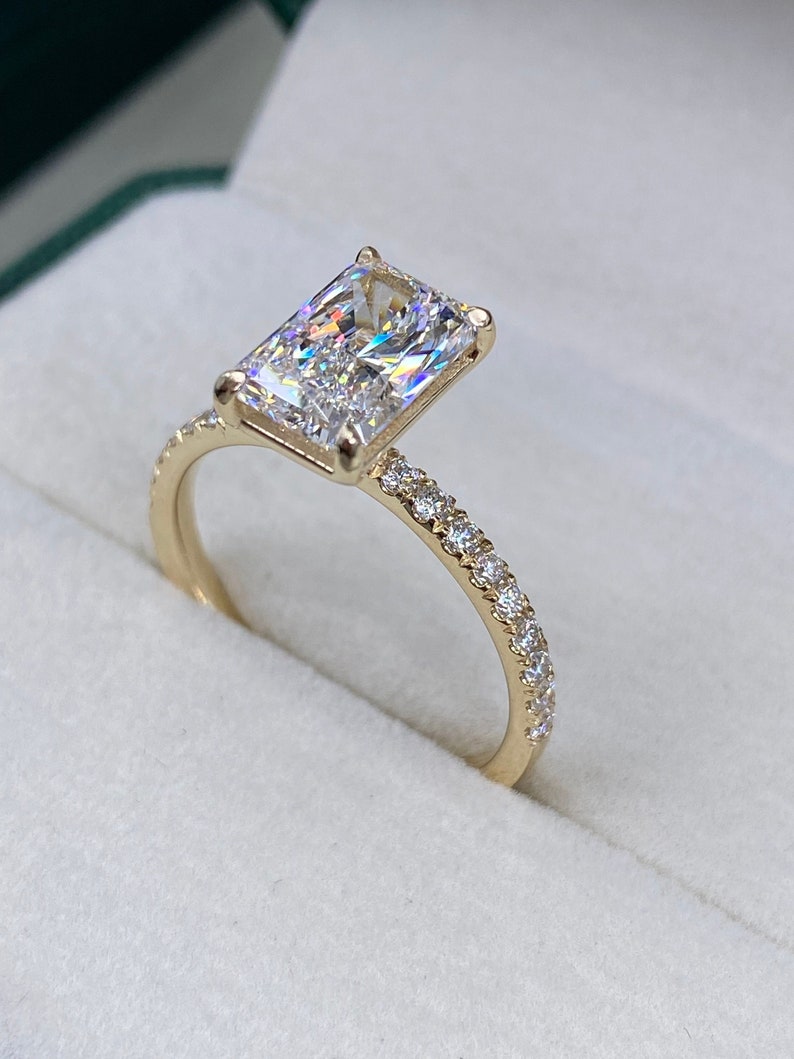 Stunning 2.30 CT Radiant Moissanite Engagement Ring with Pave Design 7