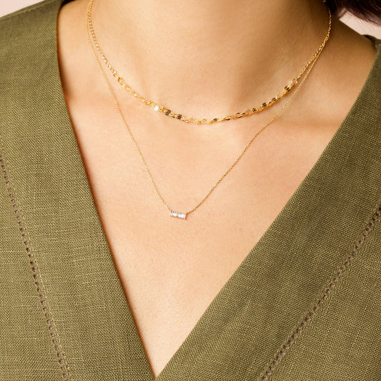 0.40 CT Baguette Moissanite Diamond Bar Pendant Necklace in Solid Gold 1