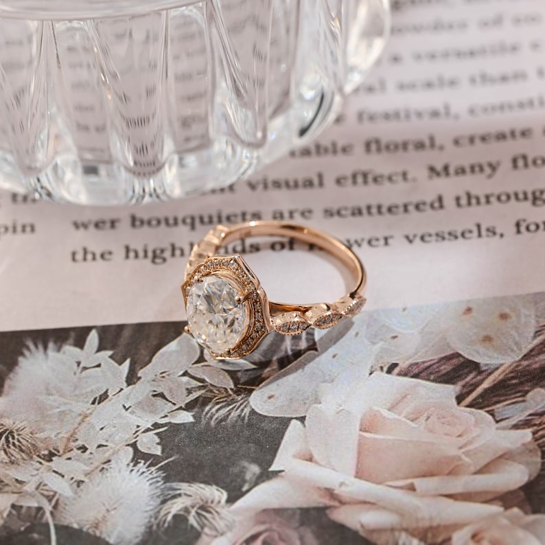 Stunning 3.0 CT Oval Moissanite Engagement Ring with Halo Design 7