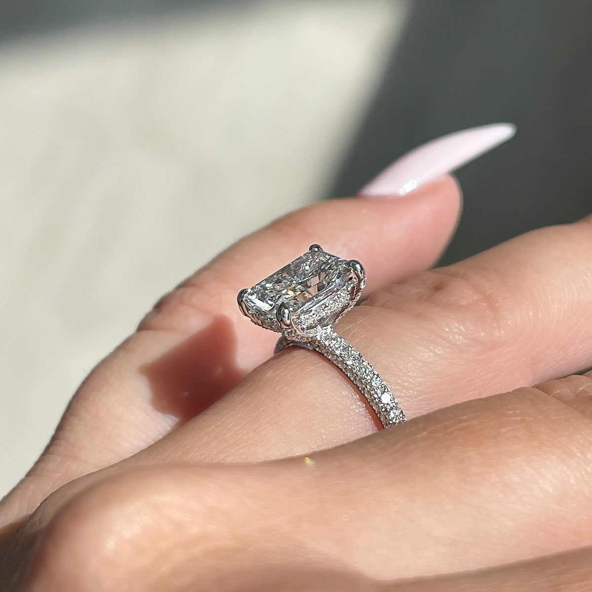 Stunning 2.0 CT Radiant Moissanite Engagement Ring with Hidden Halo & Pave Design 2