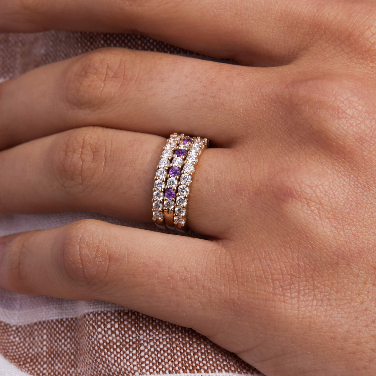 0.15 CT Round Amethyst Lab Made Diamond- February Birthstone Wedding Band 7