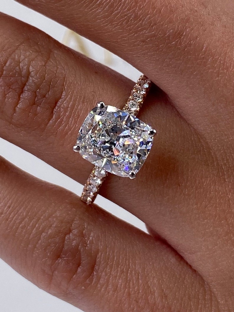 Stunning 4.0 CT Cushion Moissanite Engagement Ring with Pave Design 7