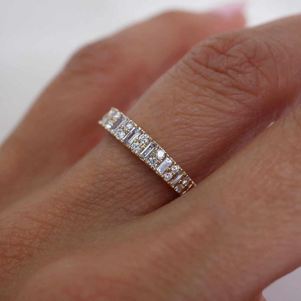 Stunning 0.4 TCW Baguette and Round Moissanite Stones in Half Eternity Wedding Bands 6