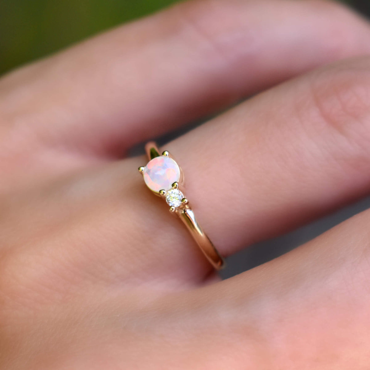 0.41 TCW Round Opal Lab Made Diamond- October Birthstone Engagement Ring 6