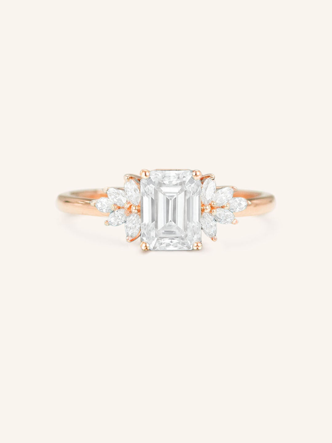 Stunning 1 CT Emerald Moissanite Engagement Ring With Cluster Design 4