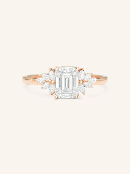 Stunning 1 CT Emerald Moissanite Engagement Ring With Cluster Design 4