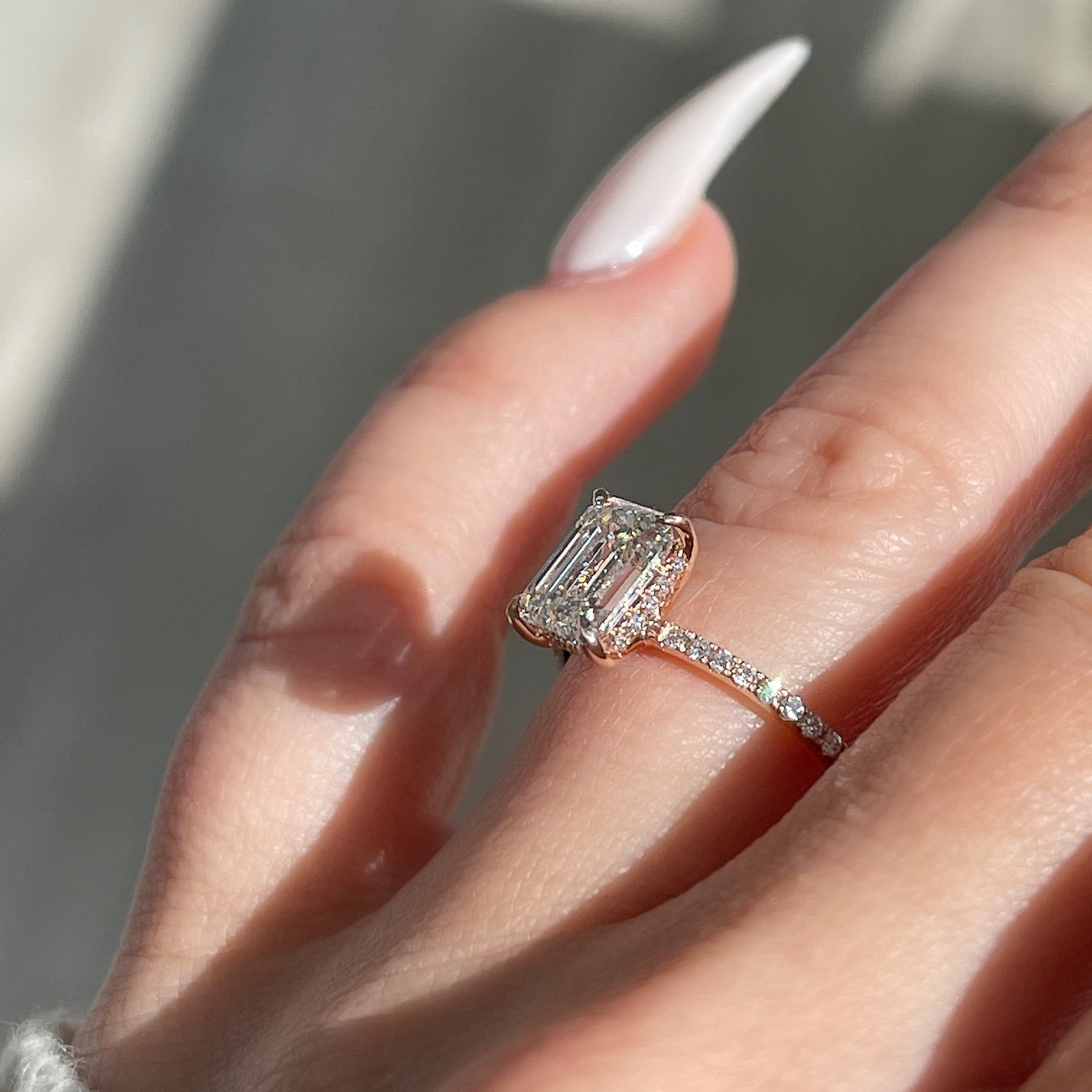 Stunning 1.50 CT Emerald Moissanite Engagement Ring with Hidden Halo & Pave Design 2