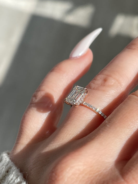 Stunning 1.50 CT Emerald Moissanite Engagement Ring with Hidden Halo & Pave Design 2