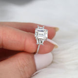 Stunning 3.60 CT Emerald Moissanite Engagement Ring with Three stone Design 8