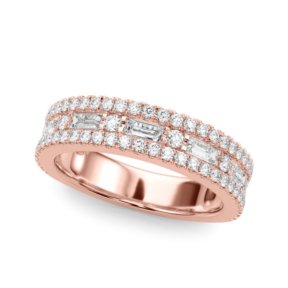 Stunning 0.40 TCW Round & Baguette Moissanite Stones Triple Band Wedding Band 5
