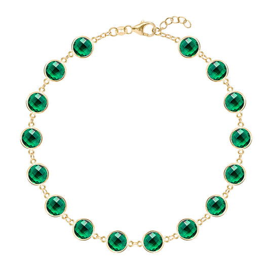 13.44 TCW Round Emerald Lab Made Diamond-May Birthstone Dainty Bracelet 1