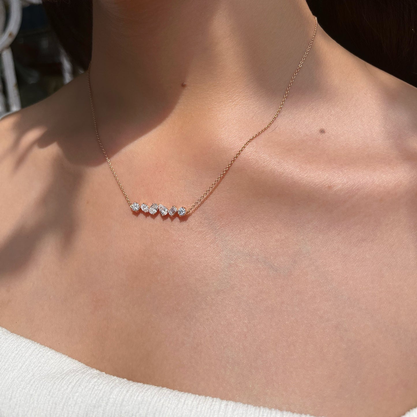 1.50 TCW Round, Emerald, Pear, Cushion & Oval Moissanite Diamond Multi Stone Necklace in Solid Gold 5