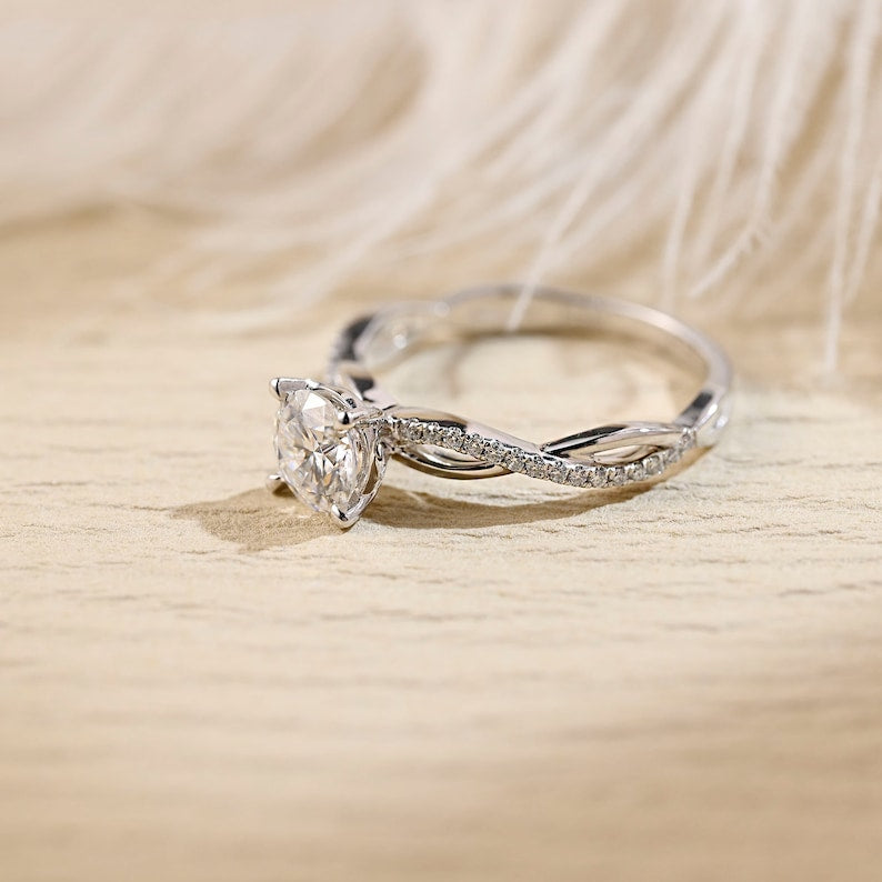 Stunning 2.0 CT Round Moissanite Engagement Ring with Twisted Pave Design 9