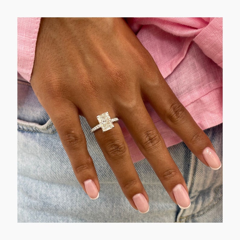 Classic 2.10 CT Radiant Moissanite Engagement Ring with Three Side Pave Design 3