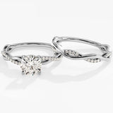 1.0 CT Round Cut Moissanite Bridal Ring Set with Round Wedding Bands 2