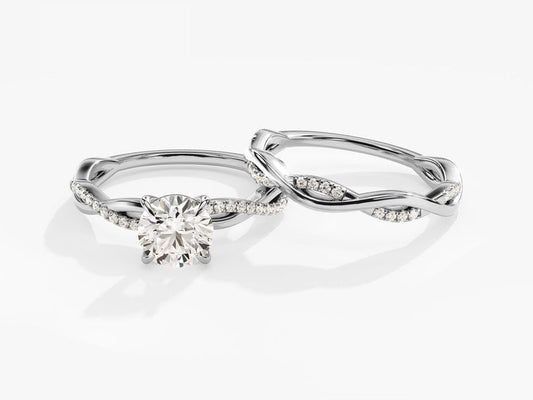 1.0 CT Round Cut Moissanite Bridal Ring Set with Round Wedding Bands 2
