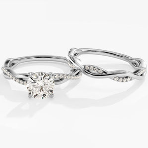 1.0 CT Round Cut Moissanite Bridal Ring Set with Round Wedding Bands